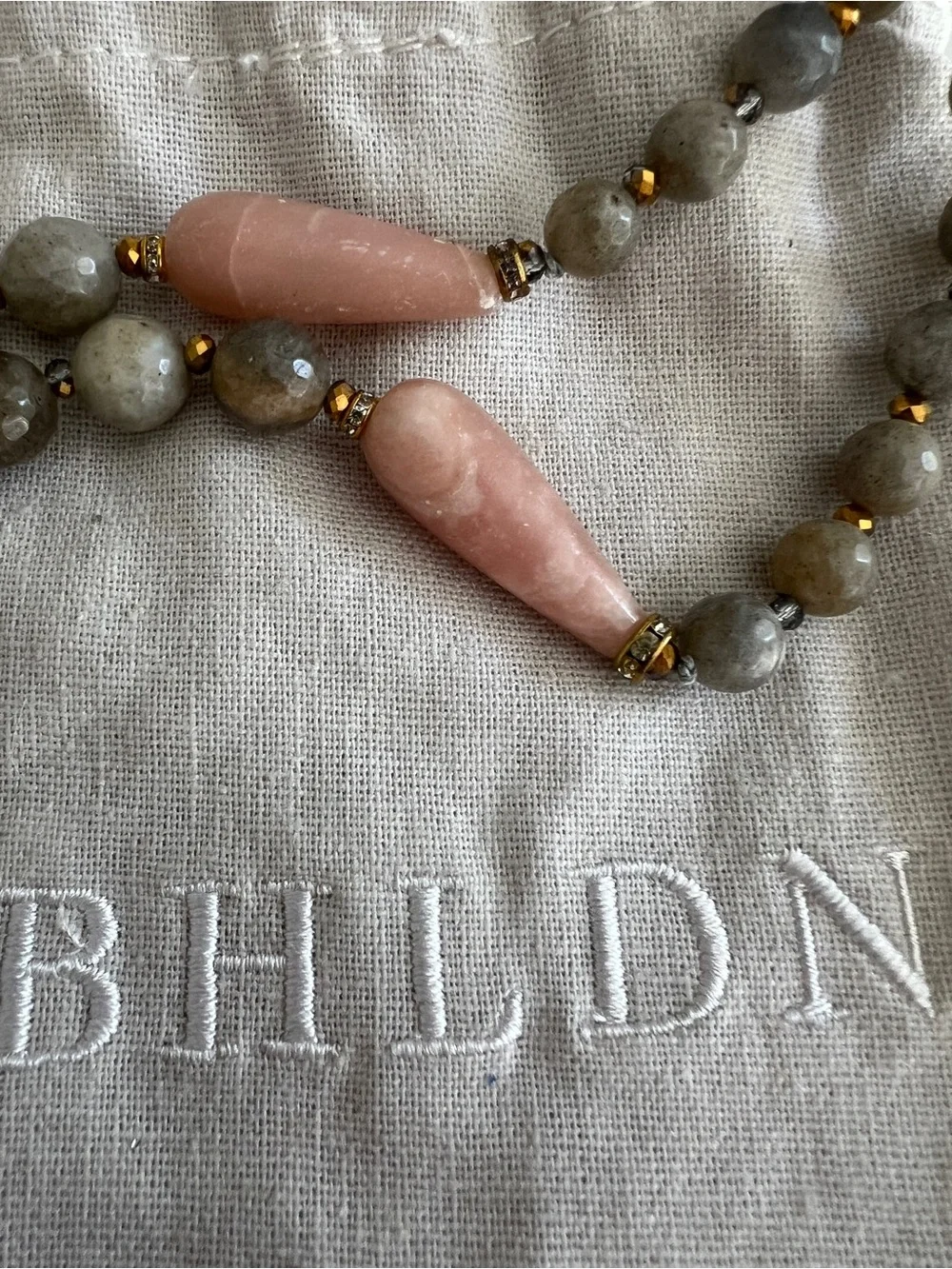 RARE ANTHROPOLOGIE BHLDN GRATZIA Pink & Gray Beaded Druzy Statement Necklace - Picture 6 of 8